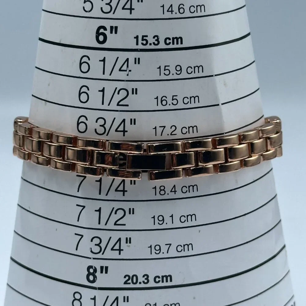 Rhinestone Watch Matching Bracelet Set Women Rose Gold Tone New Battery 7.25